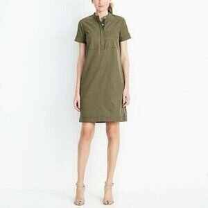 J Crew Size 4 Army Green Above Knee Dress Pockets Knit Short Sleeve